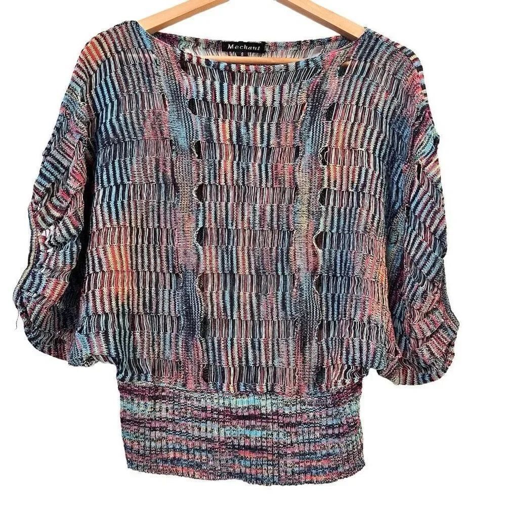 Mechant Womens Sweater Top Pullover Stretchable Knitted 3/4 Batwing Sleeve Small
